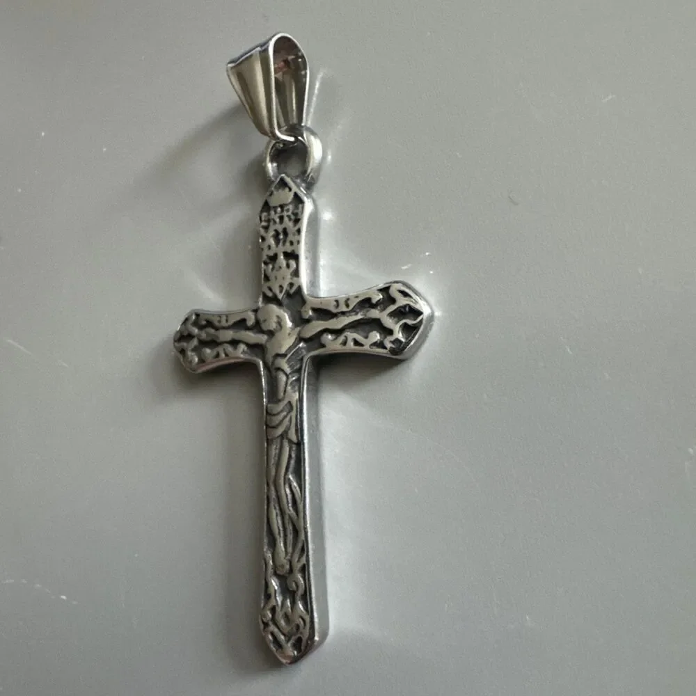 Cross Pendant Stainless Steel Jesus Christ Pendant Necklace Chain Gift Religious